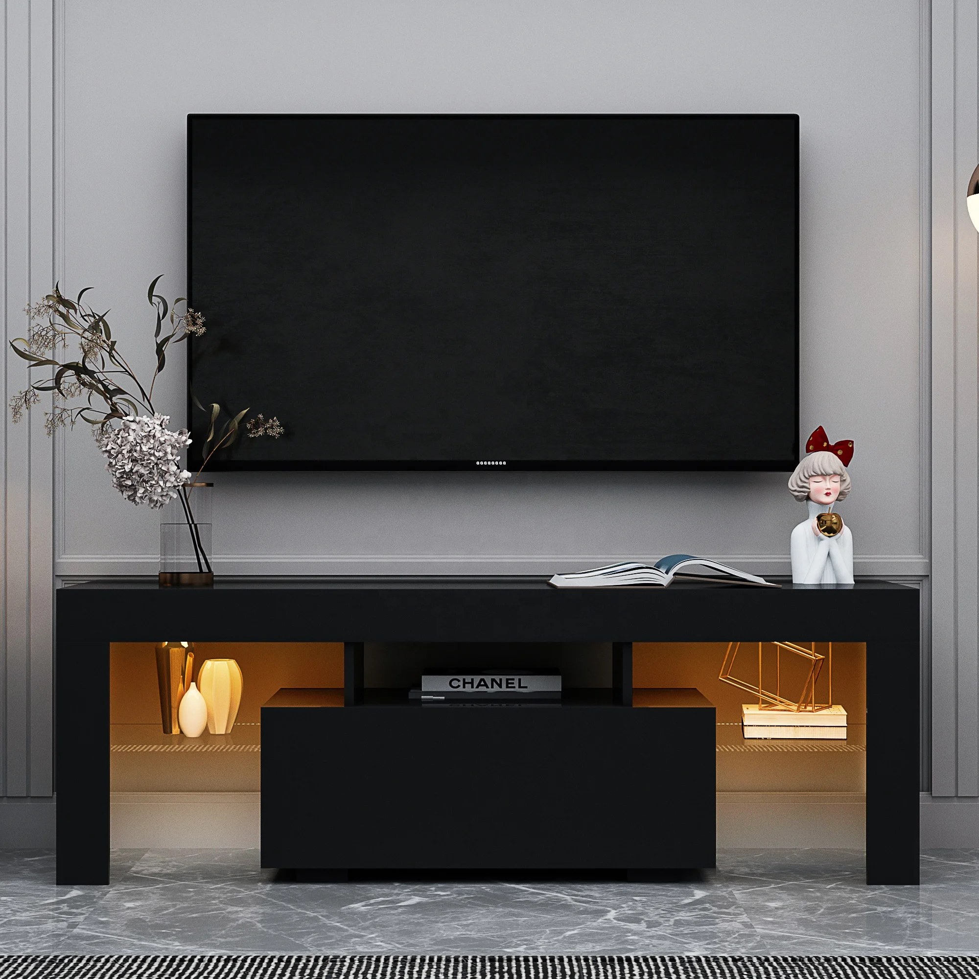 #Black TV Stand with LED RGB L - đánh giá và giá Gaming Console Tv Stand