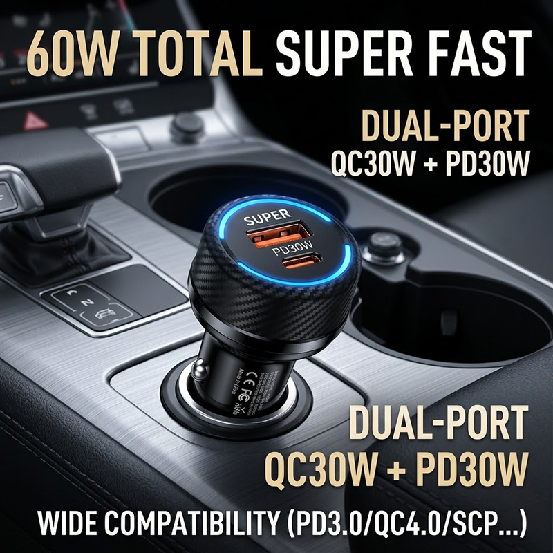 Type C 60W Fast Car Charger Du - đánh giá và giá Gaming Console Car